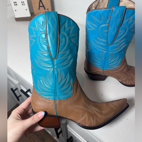 Vintage Guess by Marciano Western Cowboy Boots Brown & Turquoise Women 8 Leather - Picture 6 of 8